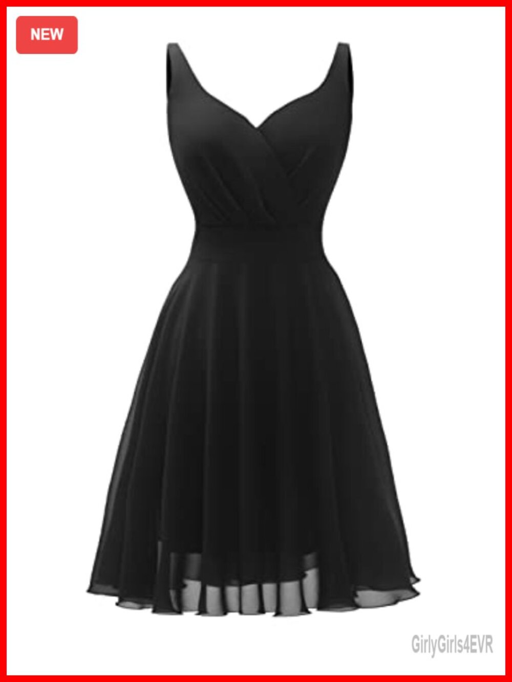 V-Neck Chiffon Cocktail Dress Sleeveless Knee Length Swing Sundress